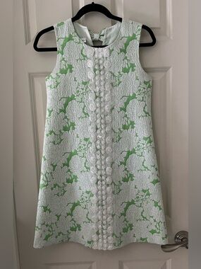 Girl’s Bobbie Jean sleeveless green & white textured floral shift dress size 16
